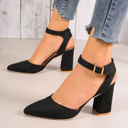 Women's Pointed Toe Highs Trend Summer New Fashion Suede Chunky Shal  Shoes Low Heel Pumps