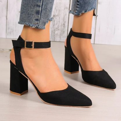 Women's Pointed Toe Highs Trend Summer New Fashion Suede Chunky Shal  Shoes Low Heel Pumps