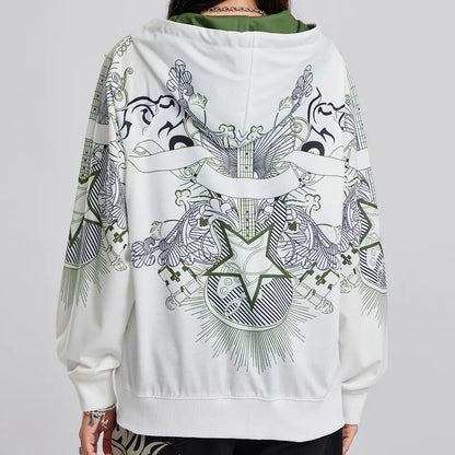 Graphic Goth Skeleton Hand Print Vintage Loose Spring Autumn Hoodie