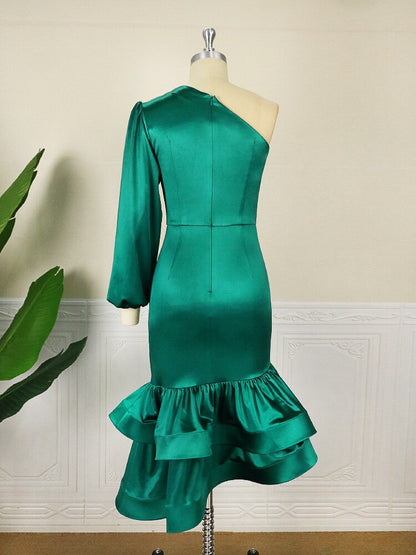 DressBetty - One Shoulder Evening Dress  Diagonal Collar Long Sleeve Party Dress