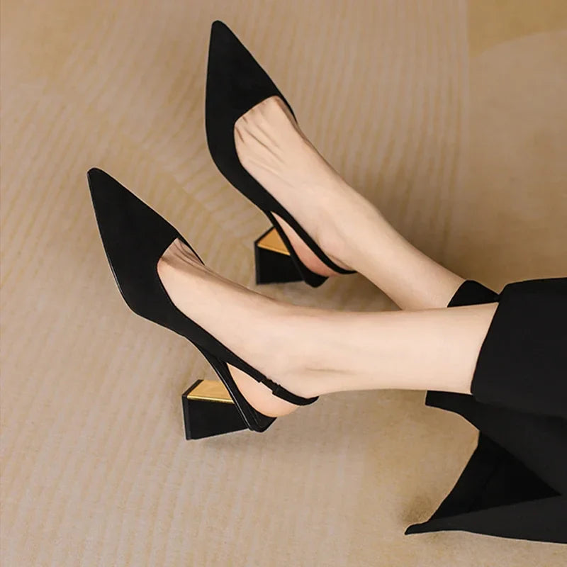 Black Highs Summer New Party  Thick Mules Ladies Wedding Slippers Low Heel Pumps
