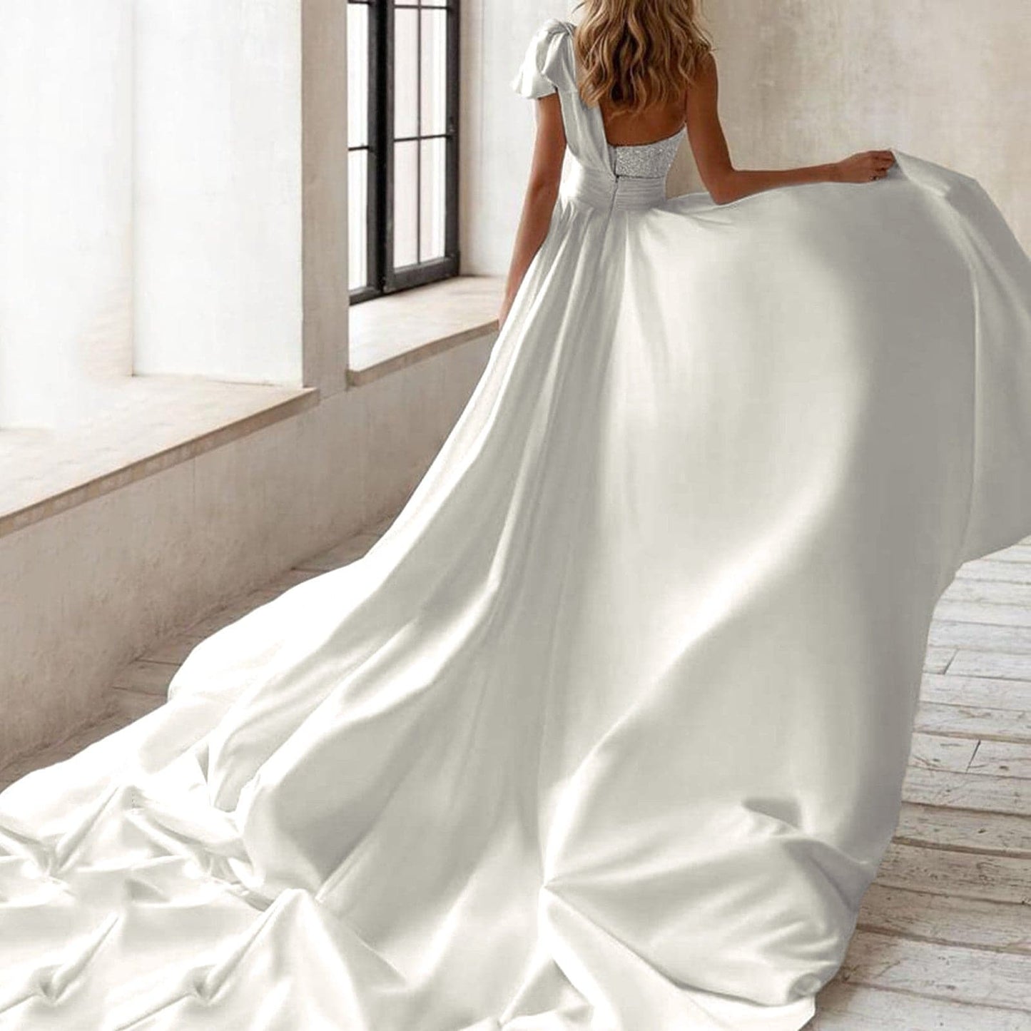 DressBetty - Women  Sleeveless Wedding Satin Dress