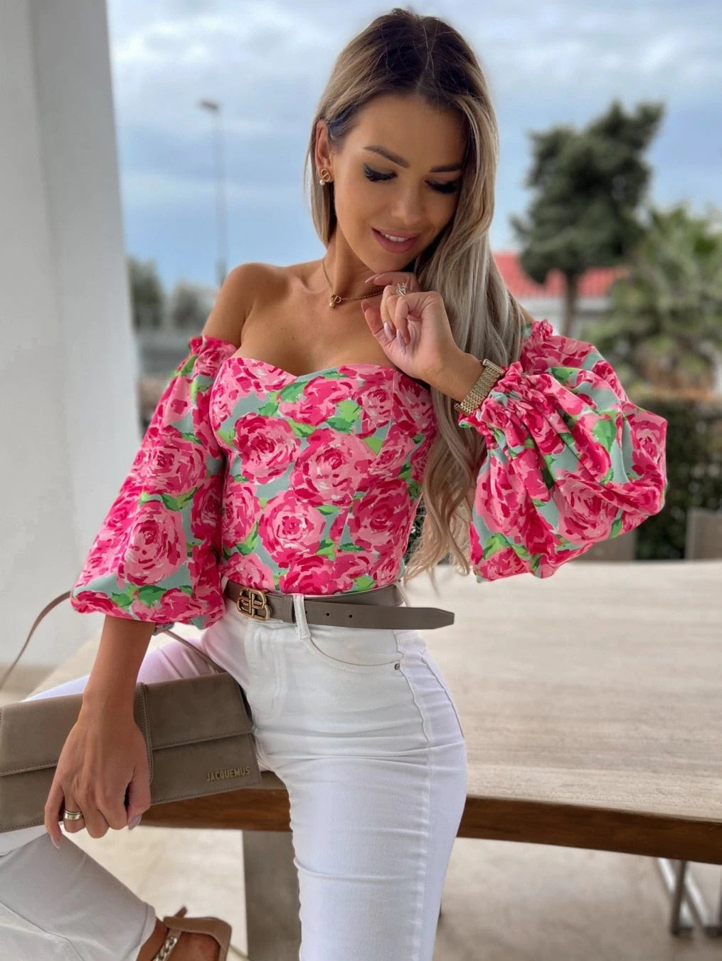 DressBetty - Women  Top Summer Off Shoulder Floral Blouses Holiday Slash Neck Tops