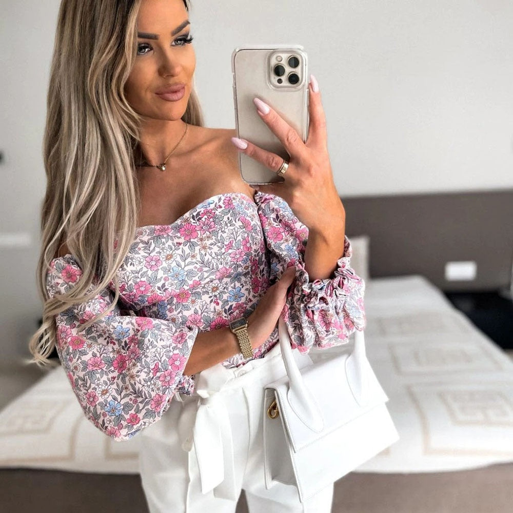 DressBetty - Women  Top Summer Off Shoulder Floral Blouses Holiday Slash Neck Tops