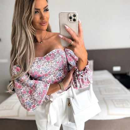 DressBetty - Women  Top Summer Off Shoulder Floral Blouses Holiday Slash Neck Tops