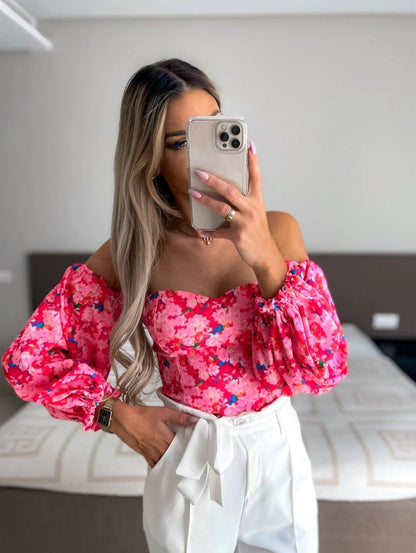DressBetty - Women  Top Summer Off Shoulder Floral Blouses Holiday Slash Neck Tops