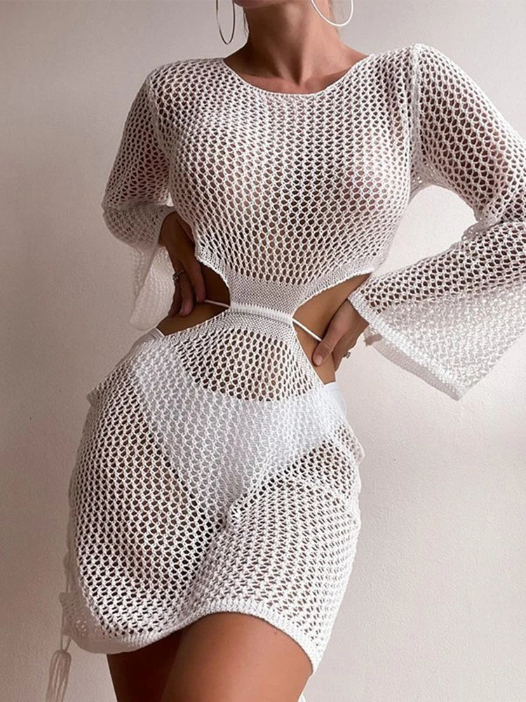 Women  White Cutout Long Cover Up Midi Dresses