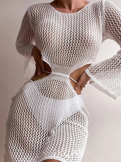 Women  White Cutout Long Cover Up Midi Dresses