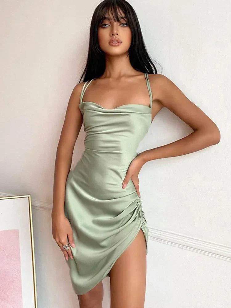 Strap Mini Lace Up Cross Backless Bodycon  Elegant Club Midi Dresses