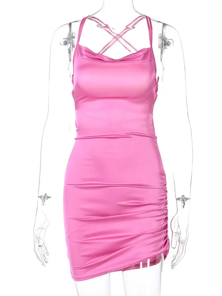 Strap Mini Lace Up Cross Backless Bodycon  Elegant Club Midi Dresses