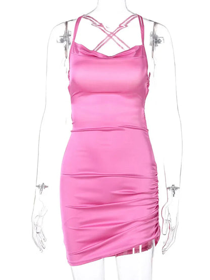 Strap Mini Lace Up Cross Backless Bodycon  Elegant Club Midi Dresses