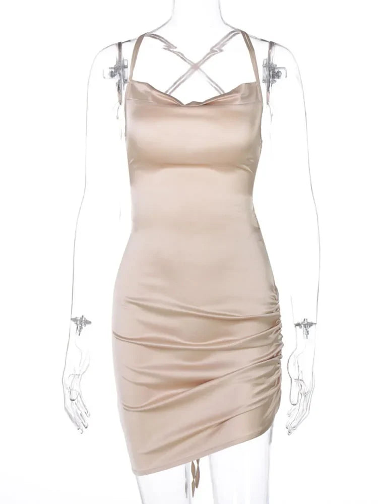 Strap Mini Lace Up Cross Backless Bodycon  Elegant Club Midi Dresses