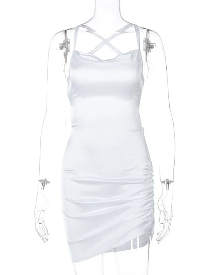 Strap Mini Lace Up Cross Backless Bodycon  Elegant Club Midi Dresses