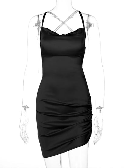 Strap Mini Lace Up Cross Backless Bodycon  Elegant Club Midi Dresses