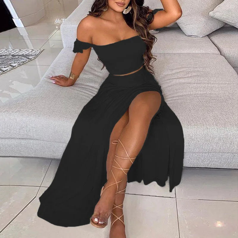 DressBetty - Summer Floral Print Elegant  Off Shoulder Split Long Maxi Skirt