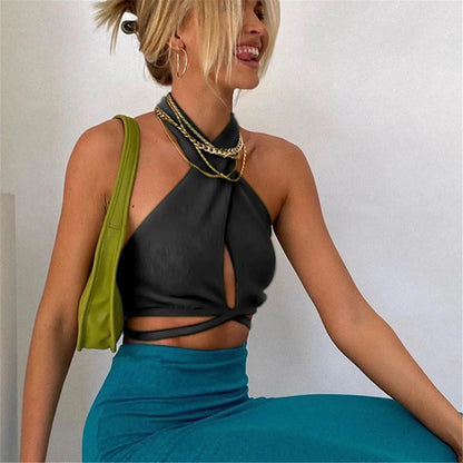 DressBetty - 2024  Cross Halter Neck Hollow Out Camisole
