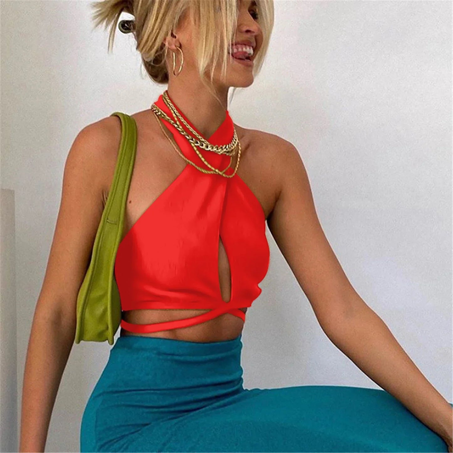 DressBetty - 2024  Cross Halter Neck Hollow Out Camisole
