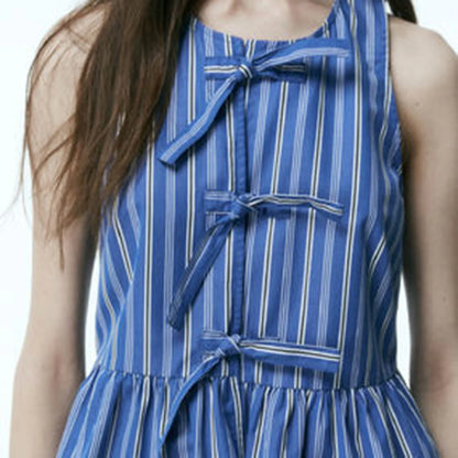 Striped Tie-Up Hollow Crop Top
