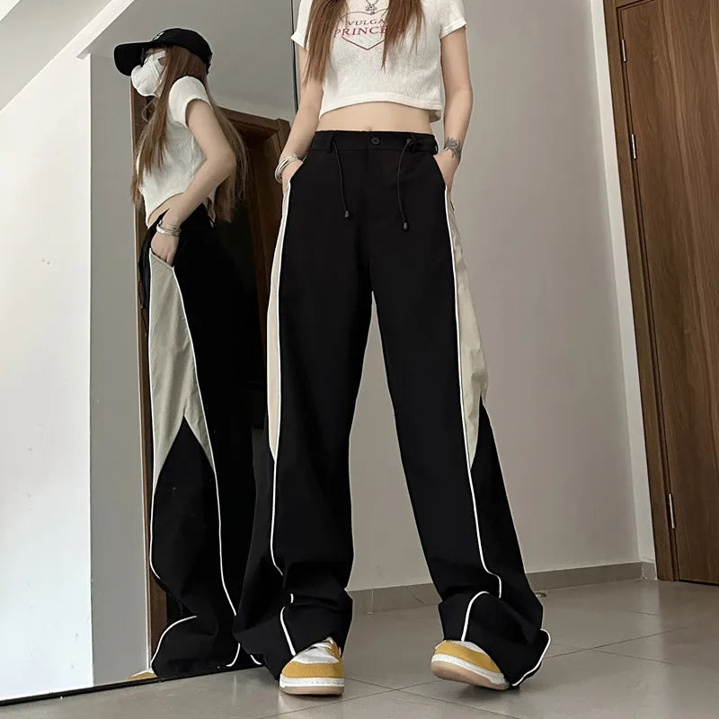 Y2K  Contrasting Colors Straight Mopping  High Waist Sweatpants