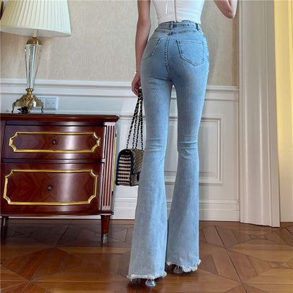 DressBetty - Casual High Waist Slim Flare Jeans High Street Vintage Stretchable Boot Cut Denim Pants