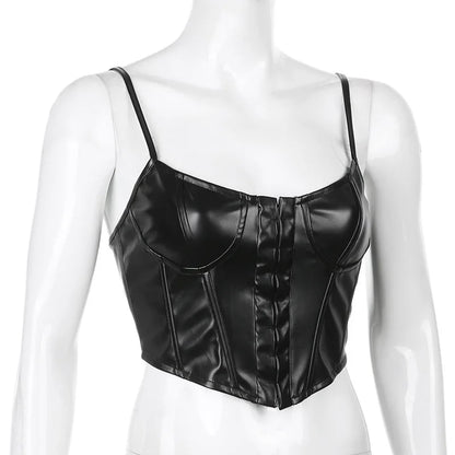 DressBetty - 2024  Low-Cut PU Leather Corset Camisole