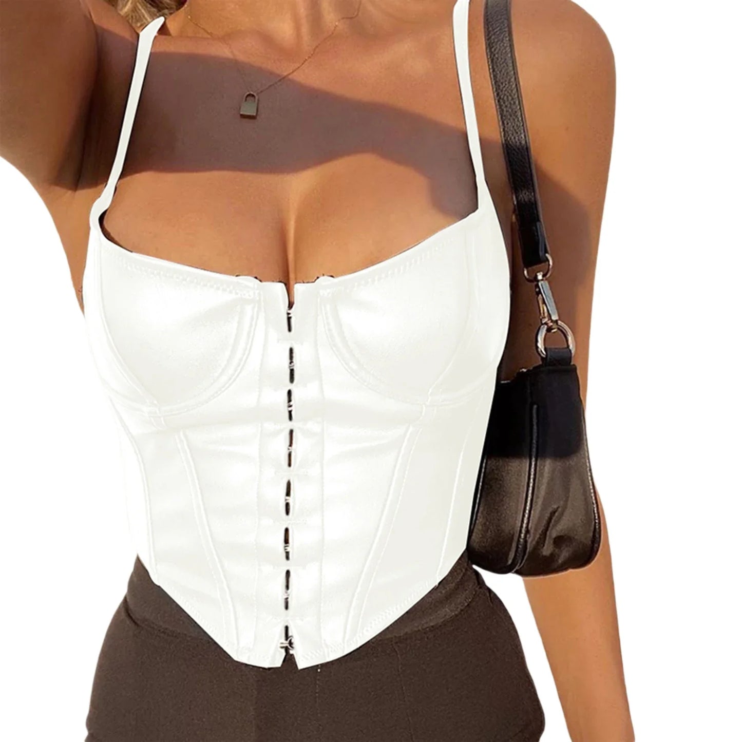 DressBetty - 2024  Low-Cut PU Leather Corset Camisole