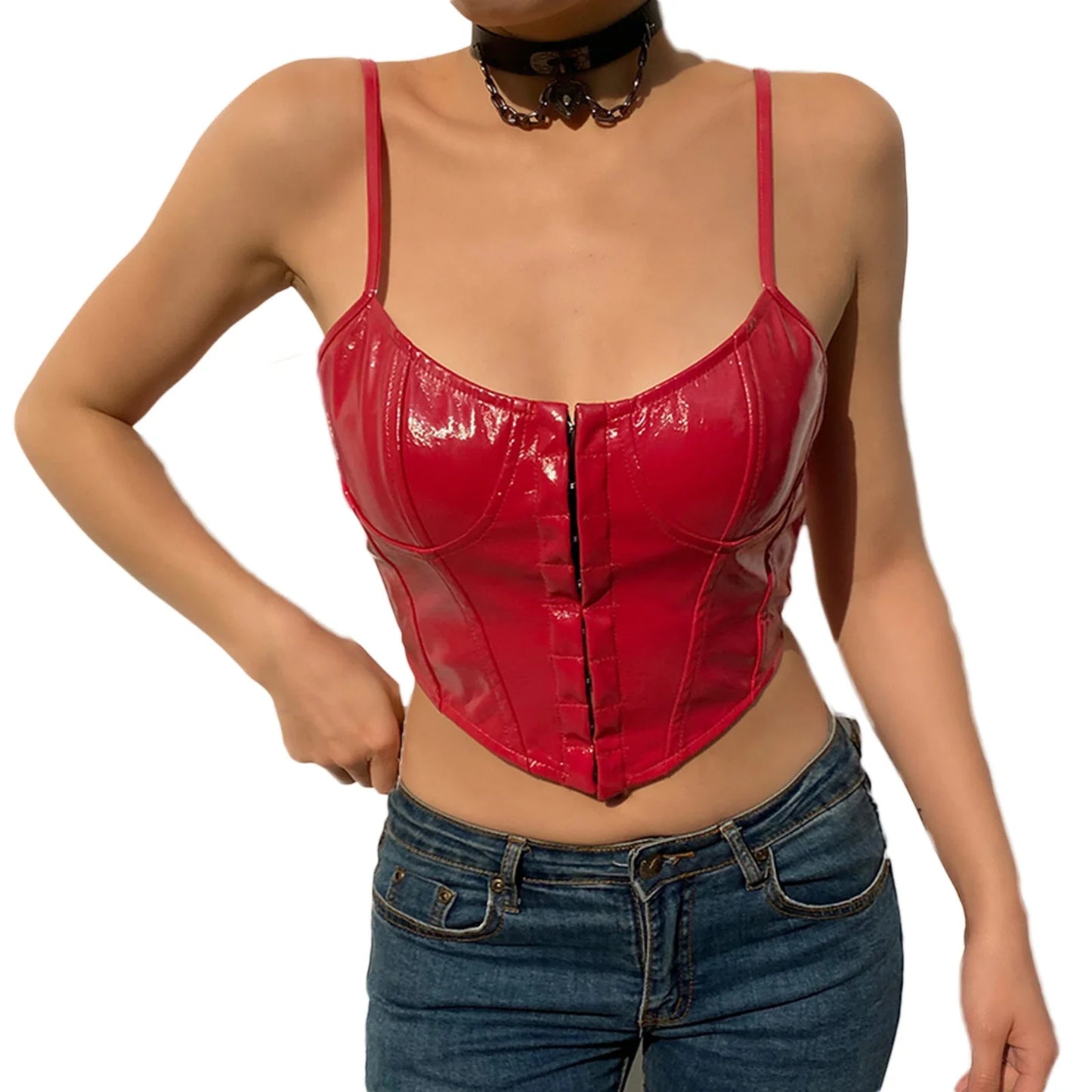 DressBetty - 2024  Low-Cut PU Leather Corset Camisole