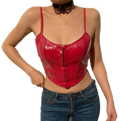 DressBetty - 2024  Low-Cut PU Leather Corset Camisole