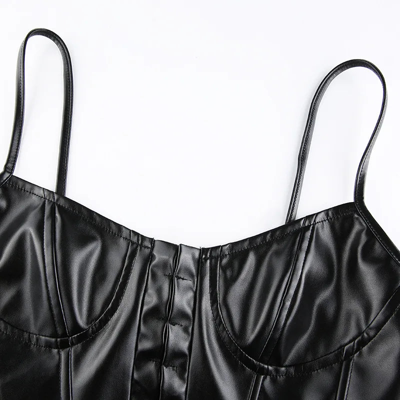 DressBetty - 2024  Low-Cut PU Leather Corset Camisole