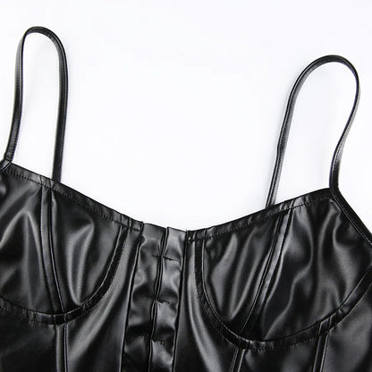 DressBetty - 2024  Low-Cut PU Leather Corset Camisole