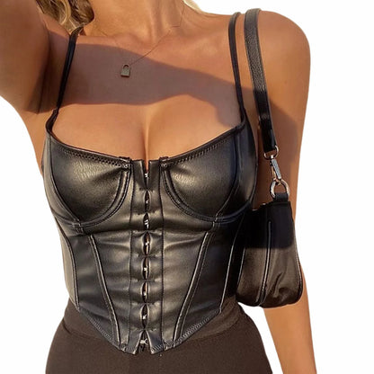 DressBetty - 2024  Low-Cut PU Leather Corset Camisole