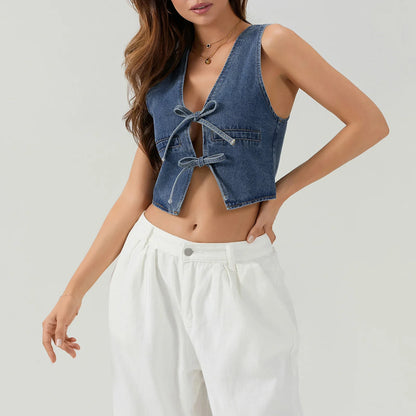 Denim Tie-Up Jean Crop Top