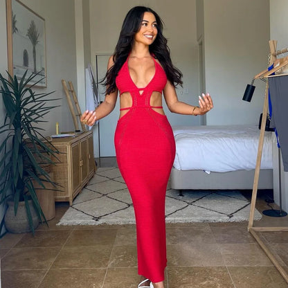 Hip Wrap  Pure Hollow Slim Streetwear Midi Dresses