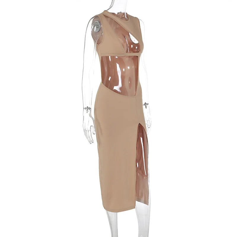 Autumn Fashion Puss  Hollow Elegant Evening Midi Dresses