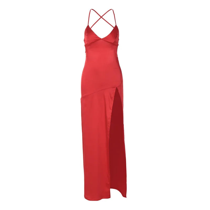Autumn/Winter Puss  V-neck Halter Evening Bodycon Streetwear Midi Dresses