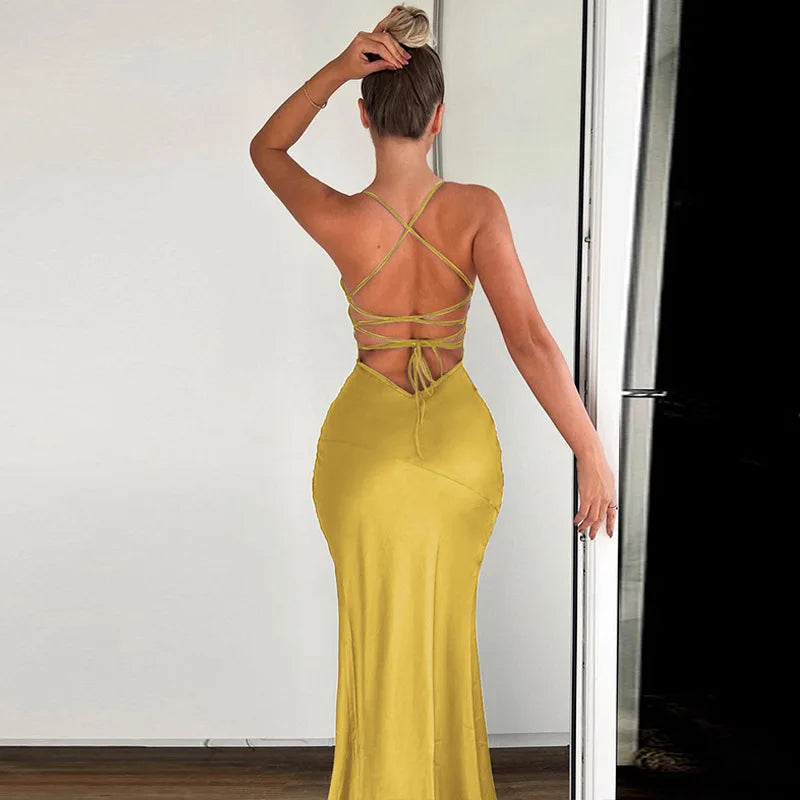Autumn/Winter Puss  V-neck Halter Evening Bodycon Streetwear Midi Dresses