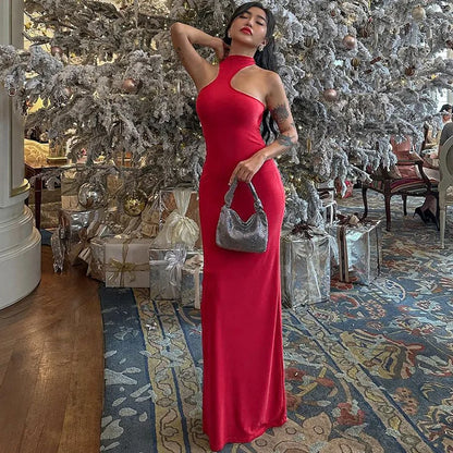 Spring Sleeveless Halter Puss  Elegant Club Midi Dresses