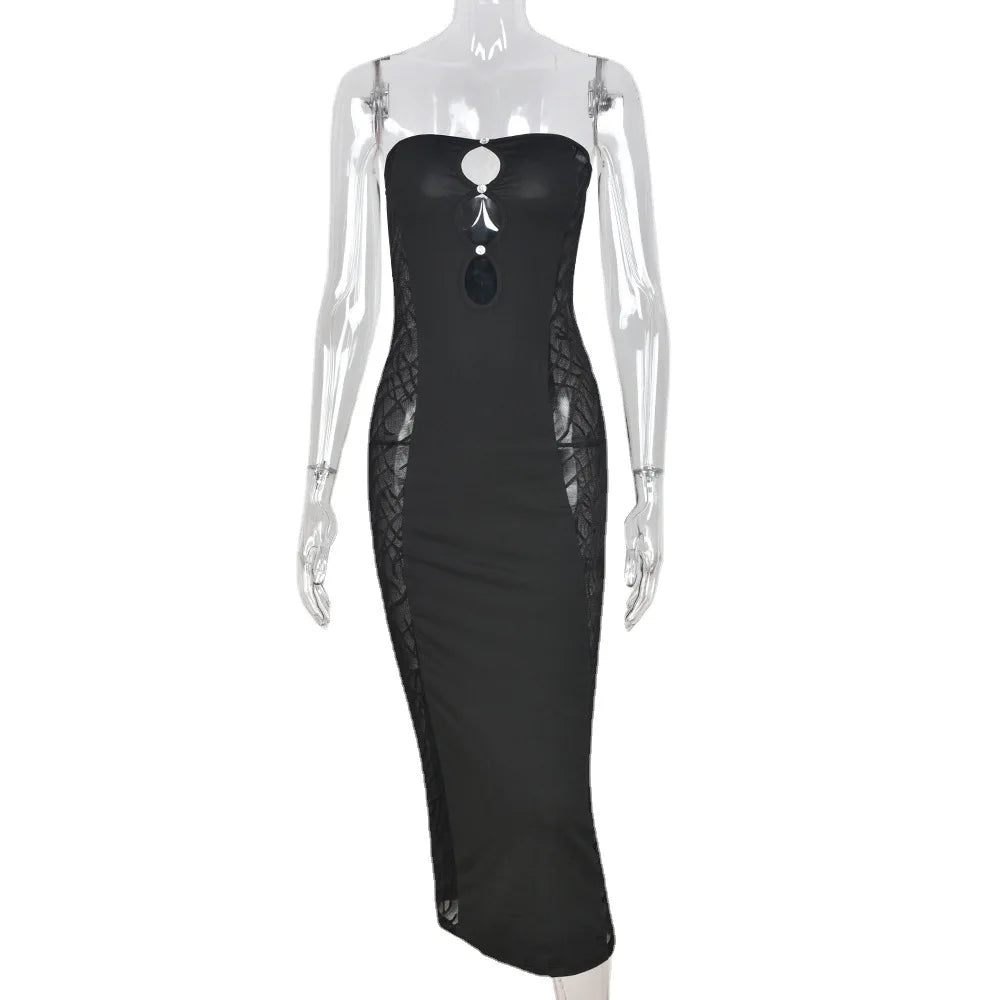 Summer Puss  Bag Hip Hollowed-out One-shoulder Club Traf Midi Dresses