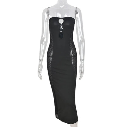 Summer Puss  Bag Hip Hollowed-out One-shoulder Club Traf Midi Dresses