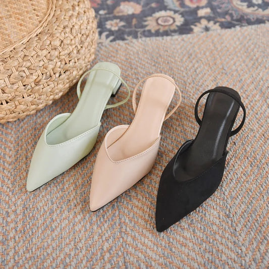 Pointed Summer  Fashionable Elegant Slingback Wedding Party Low Heel Pumps