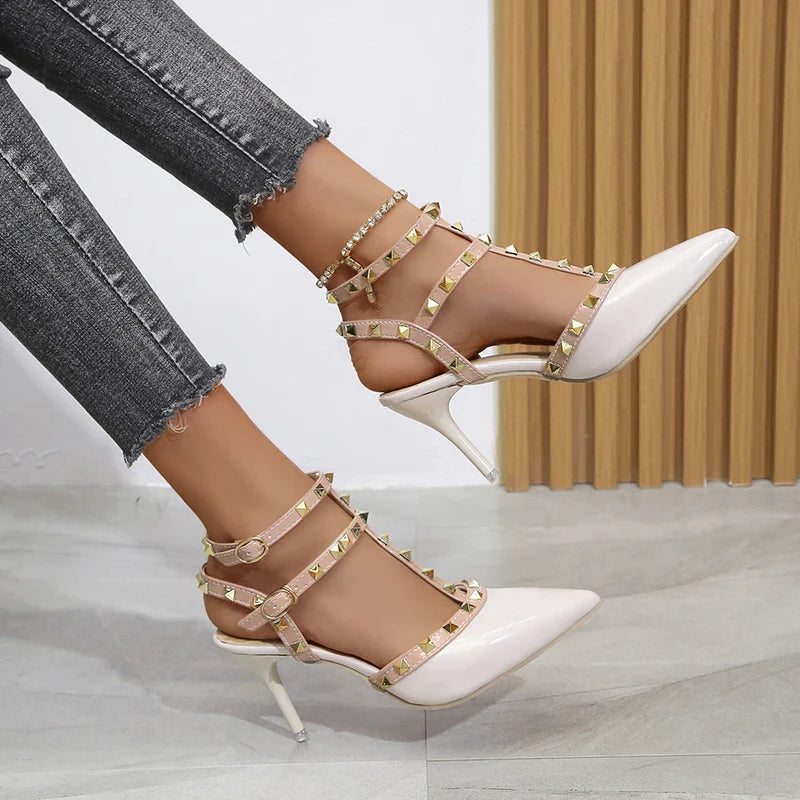 Rivets Thick Fine Pointed  Nightclub High-Heeled High Heel