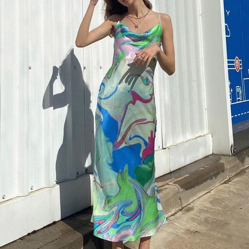 DressBetty - Women's Skirt Fashion Abstract Printed Sling Dress