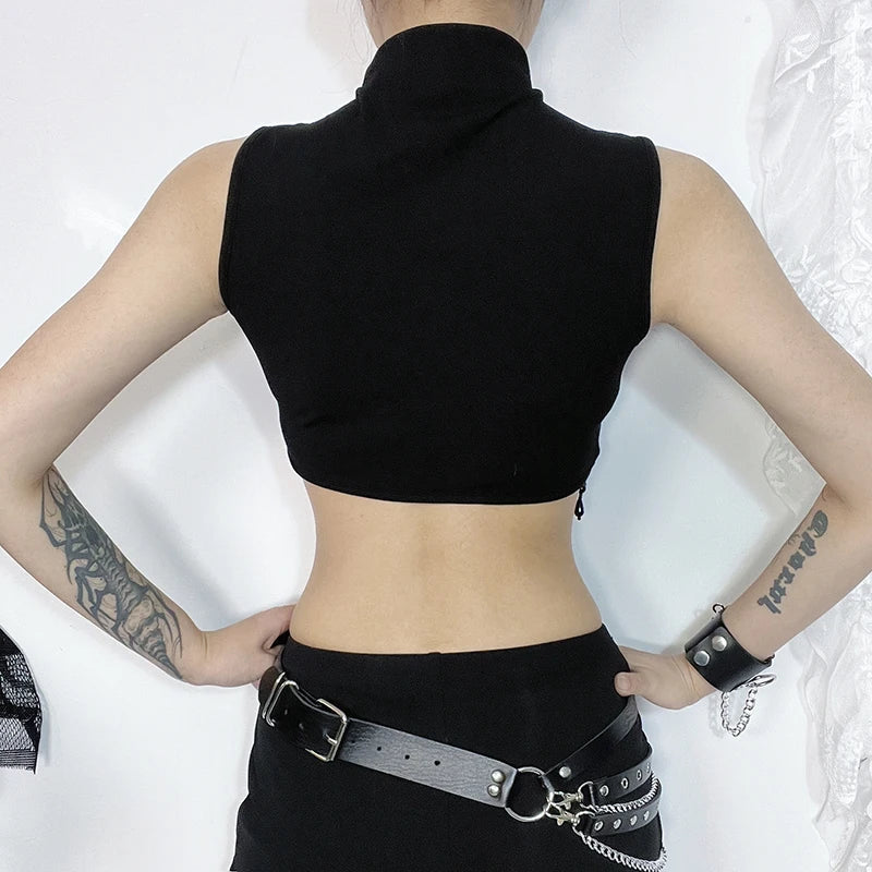Vintage  Goth Moon Lace See Through Sleeveless Crop Top