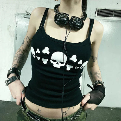 Y2k  Gothic Graphic Letter Print Casual Grunge 90s Streetwear Slim Crop Top