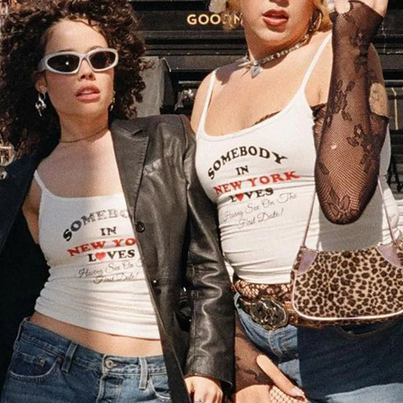 Y2k  Gothic Graphic Letter Print Casual Grunge 90s Streetwear Slim Crop Top