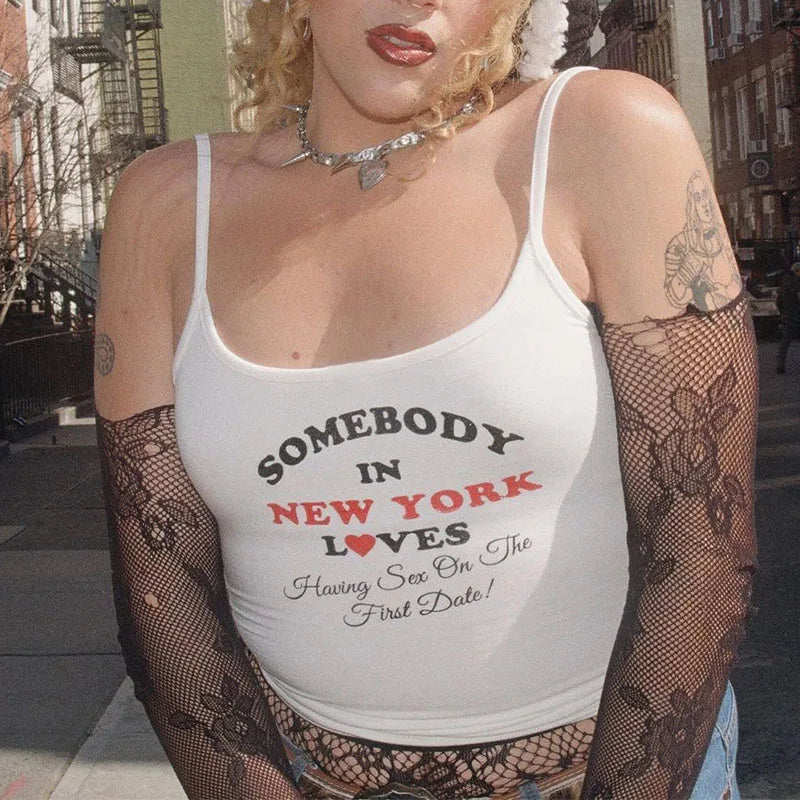 Y2k  Gothic Graphic Letter Print Casual Grunge 90s Streetwear Slim Crop Top