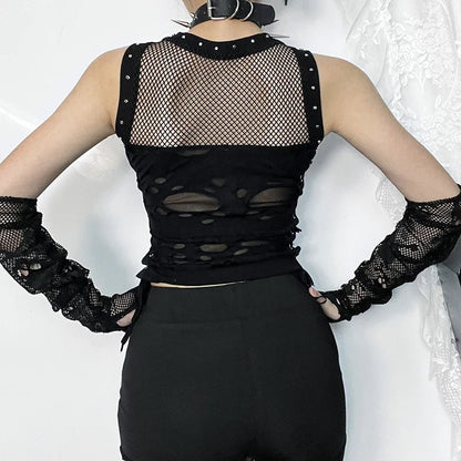 Gothic Trendy  Fishnet Backless Steampunk Rave Party Crop Top