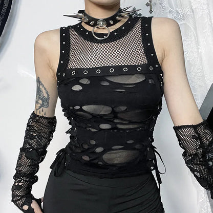 Gothic Trendy  Fishnet Backless Steampunk Rave Party Crop Top