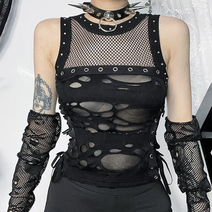 Gothic Trendy  Fishnet Backless Steampunk Rave Party Crop Top