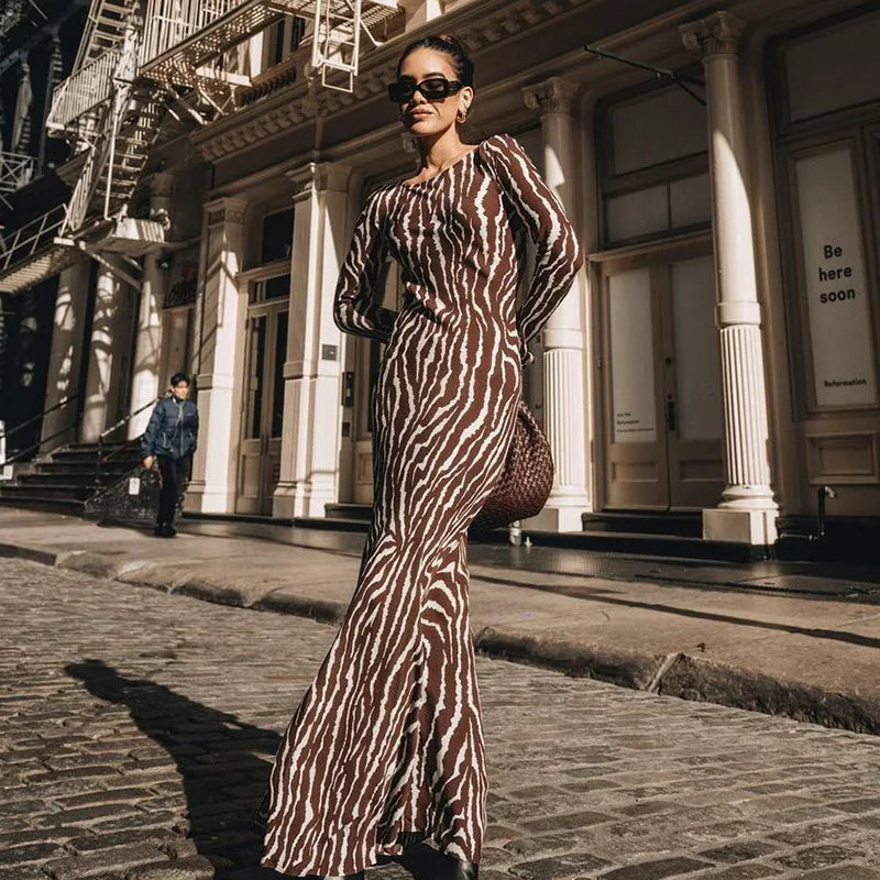 DressBetty - 2024  Bohemian Vacation Party Zebra Printed Maxi Dress